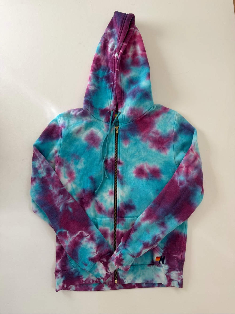 Aviator Nation Ladies Tie-Dye Zip Hoodie - Turquoise & Magenta - size MEDIUM